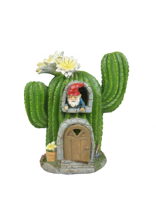 7.5 Inch H Polyresin Solar LED Light Cactus House