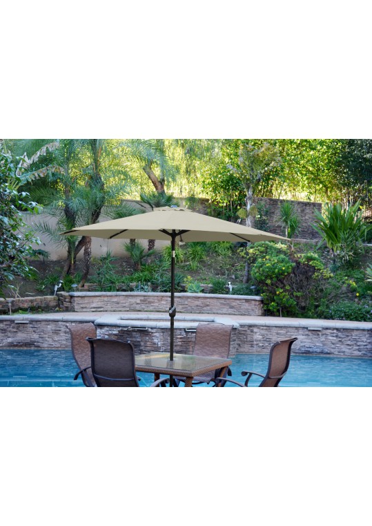 6.5ft. x 10ft. Aluminum Patio Market Umbrella Tilt with Crank - Tan Fabric/Black Pole