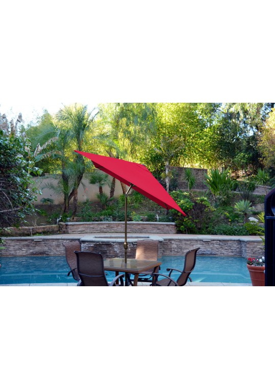 6.5ft. x 10ft. Aluminum Patio Market Umbrella Tilt with Crank - Red Fabric/Champagne  Pole