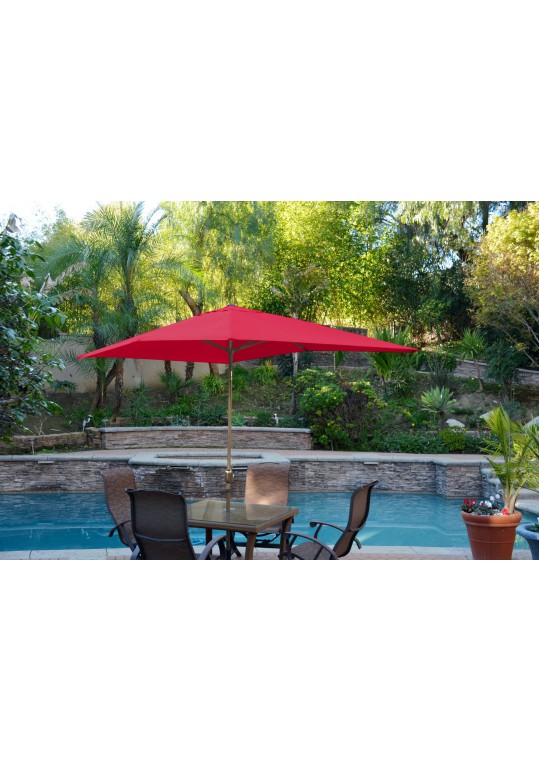 6.5ft. x 10ft. Aluminum Patio Market Umbrella Tilt with Crank - Red Fabric/Bronze Pole