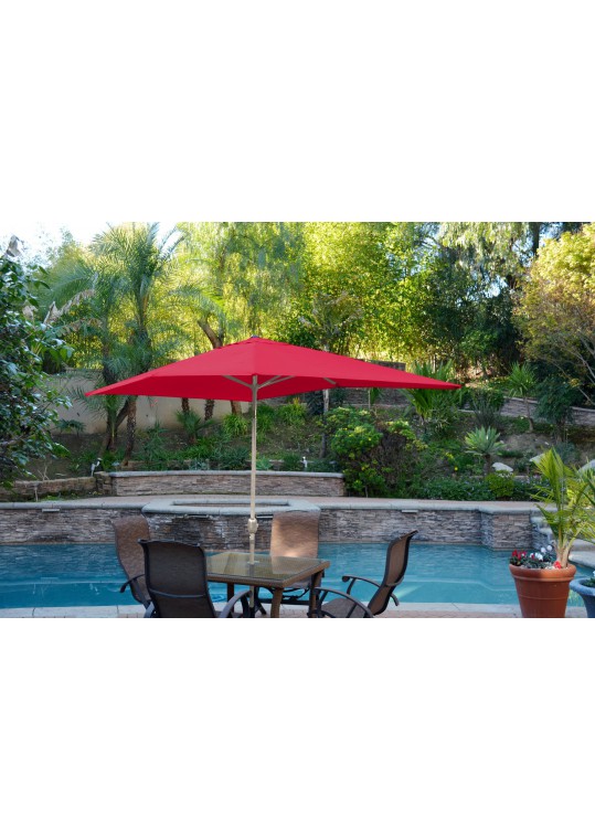 6.5ft. x 10ft. Aluminum Patio Market Umbrella Tilt with Crank - Red Fabric/Grey Pole