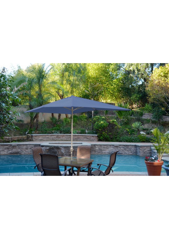 6.5ft. x 10ft. Aluminum Patio Market Umbrella Tilt with Crank - Blue Fabric/Grey Pole