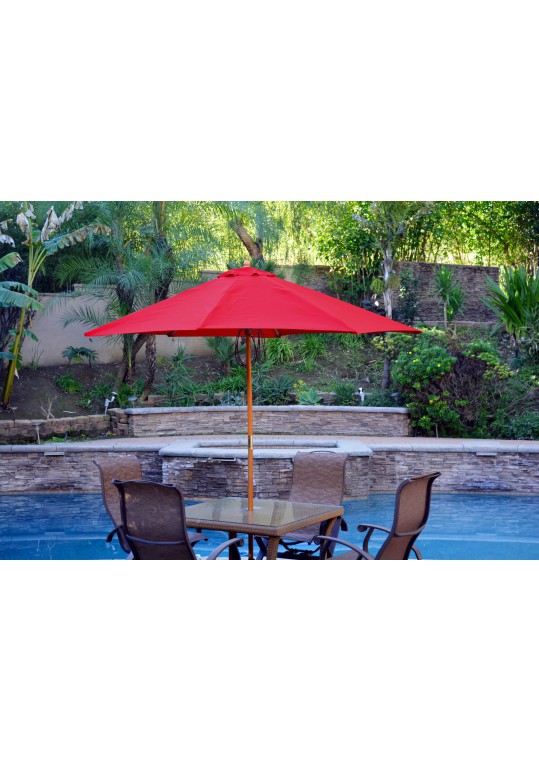 9ft. Wood Market Umbrella - Red