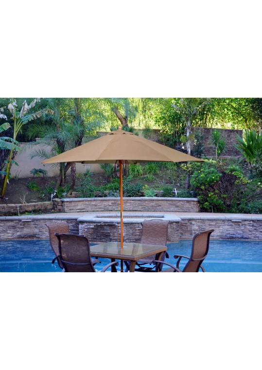 9ft. Wood Market Umbrella - Brown