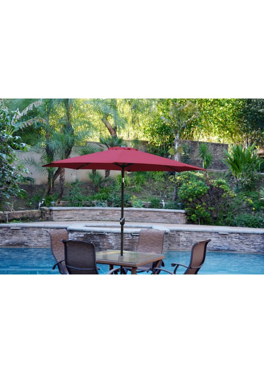 9ft. Aluminum Patio Market Umbrella Tilt with Crank - Burgundy Fabric/Black Pole