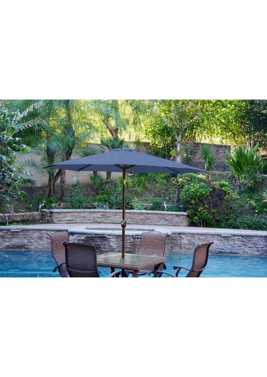 9ft. Aluminum Patio Market Umbrella Tilt with Crank - Blue Fabric/Champagne Pole