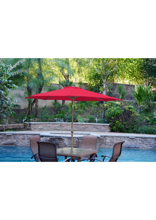 9ft. Aluminum Patio Market Umbrella Tilt with Crank - Red Fabric/Bronze Pole