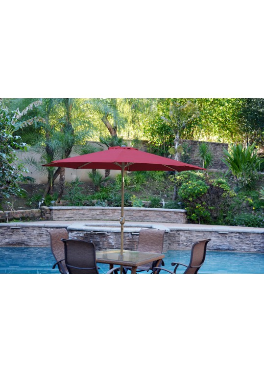 9ft. Aluminum Patio Market Umbrella Tilt with Crank - Burgundy Fabric/Bronze Pole