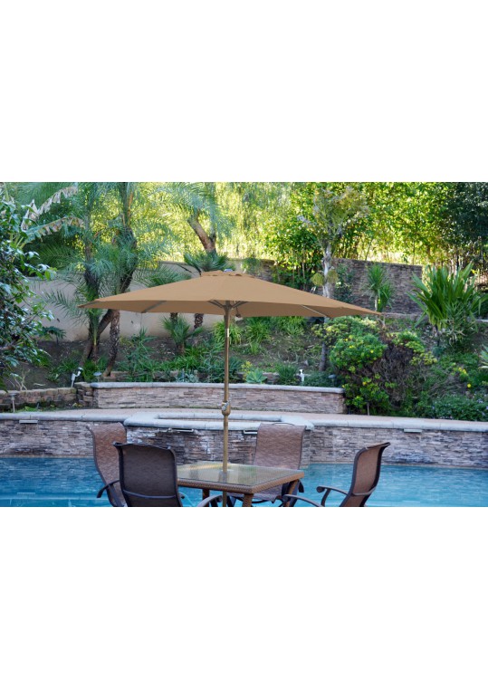 9ft. Aluminum Patio Market Umbrella Tilt with Crank - Brown Fabric/Bronze Pole