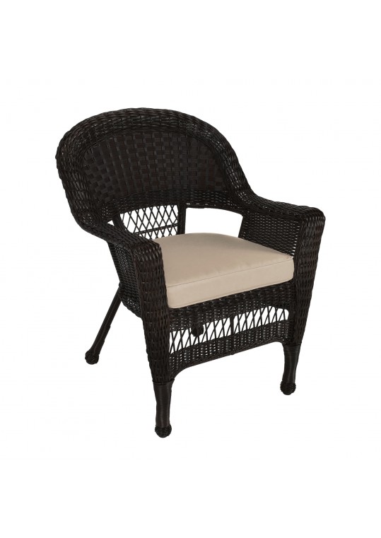 Espresso Wicker Chair With Tan Cushion
