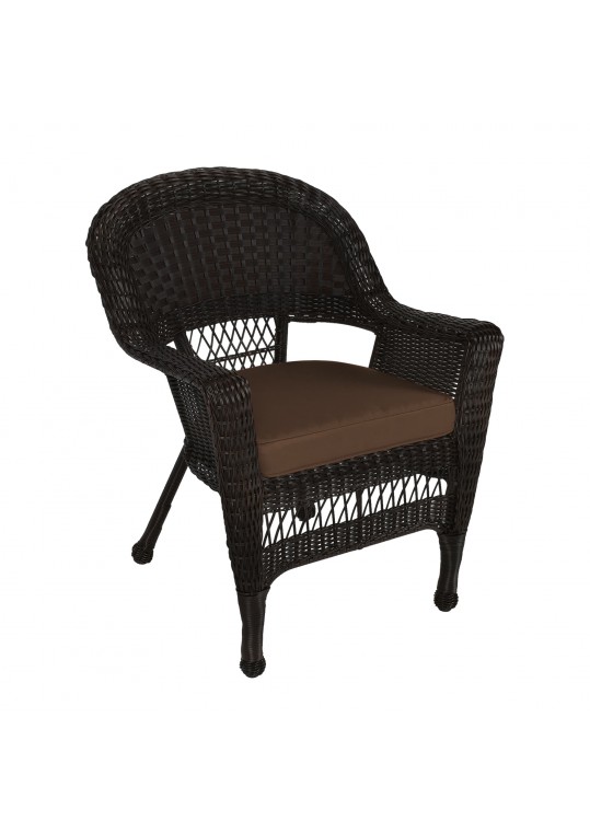 Espresso Wicker Chair With Brown Cushion