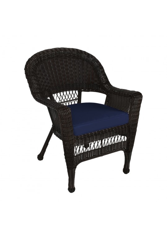 Espresso Wicker Chair With Midnight Blue Cushion