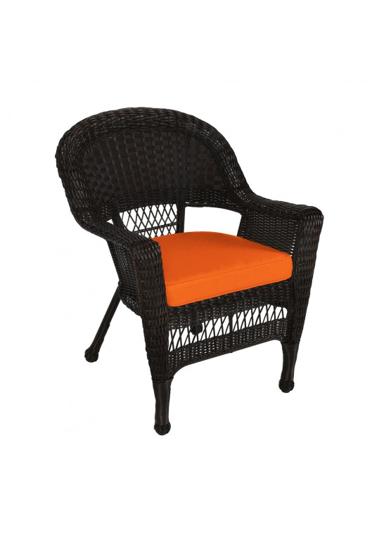 Espresso Wicker Chair With Orange Cushion