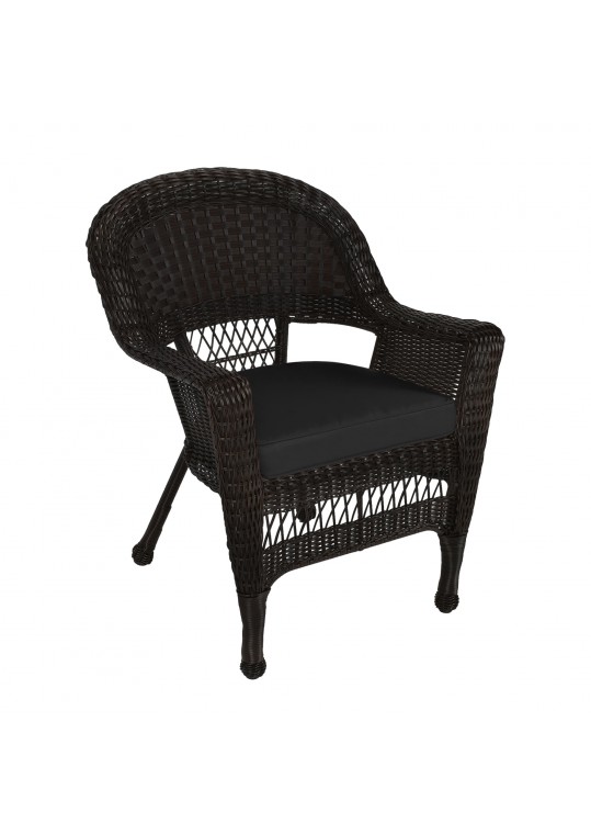 Espresso Wicker Chair With Black Cushion