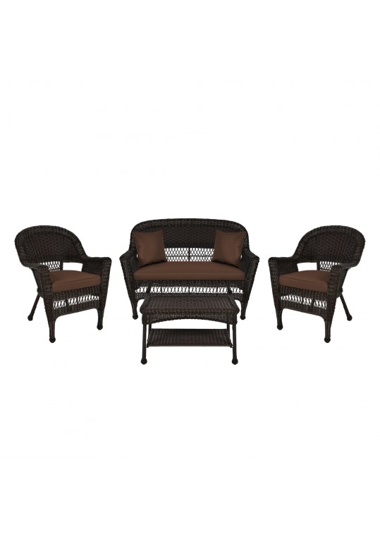 4pc Espresso Wicker Conversation Set - Brown Cushions
