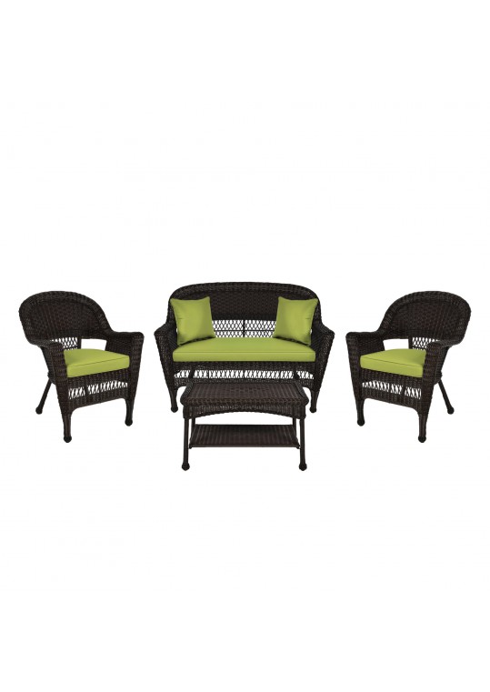 4pc Espresso Wicker Conversation Set - Sage Green Cushions