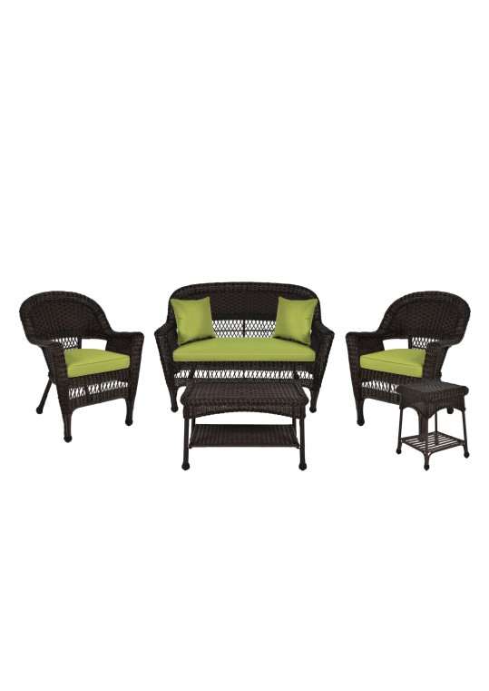 5pc Espresso Wicker Conversation Set - Sage Green Cushions