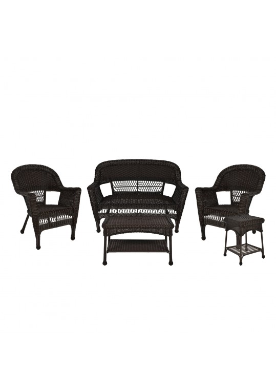 5pc Espresso Wicker Conversation Set Without Cushion