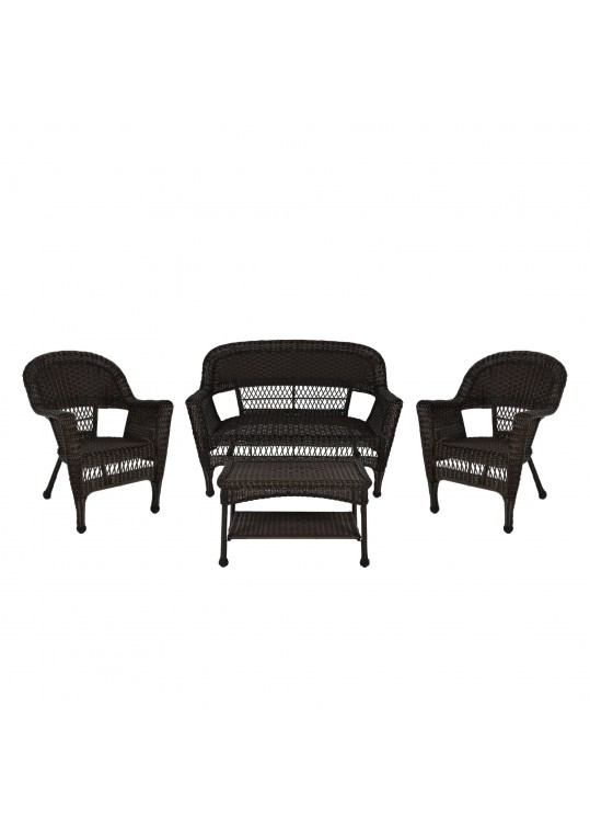 4pc Espresso Wicker Conversation Set Without Cushion