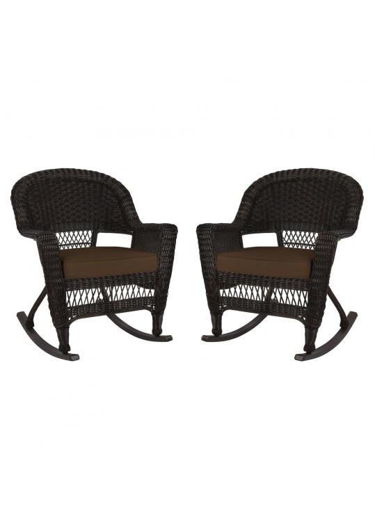Espresso Rocker Wicker Chair with Brown Cushion -  Set of 2