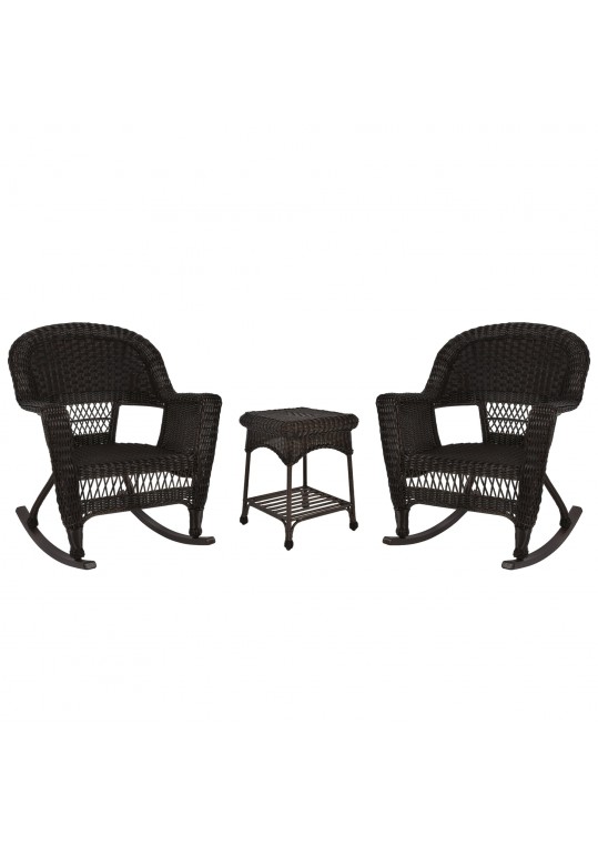 3pc Espresso Rocker Wicker Chair Set Without Cushion
