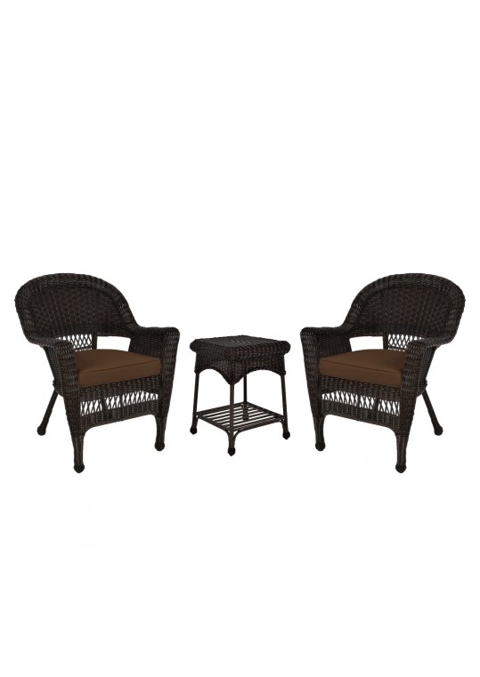 Espresso Wicker Chair And End Table Set With Brown Chair Cushion