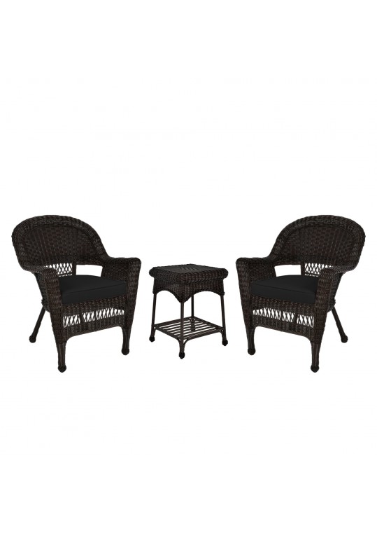 Espresso Wicker Chair And End Table Set With Black Chair Cushion