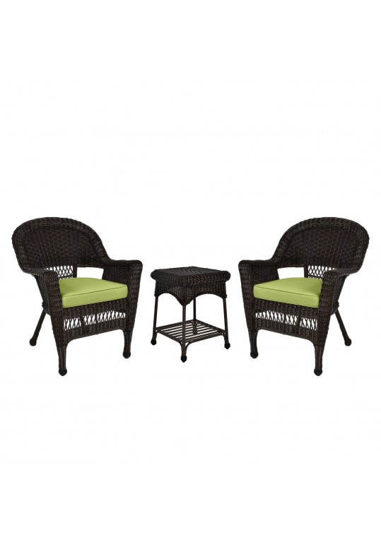 Espresso Wicker Chair And End Table Set With Sage Green Chair Cushion