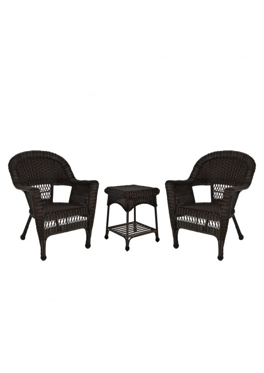 Espresso Wicker Chair And End Table Set Without Cushion