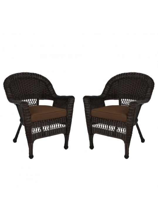Espresso Wicker Chair With Brown Cushion - Set of 2