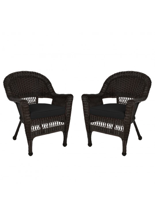 Espresso Wicker Chair With Black Cushion - Set of 2