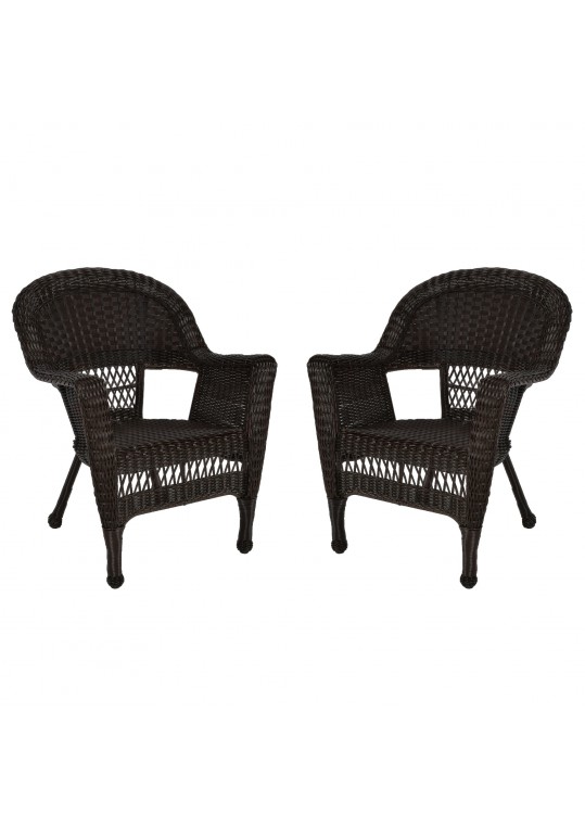 Espresso Wicker Chair Without Cushion - Set of 2