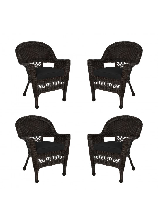 Espresso Wicker Chair With Black Cushion - Set of 4