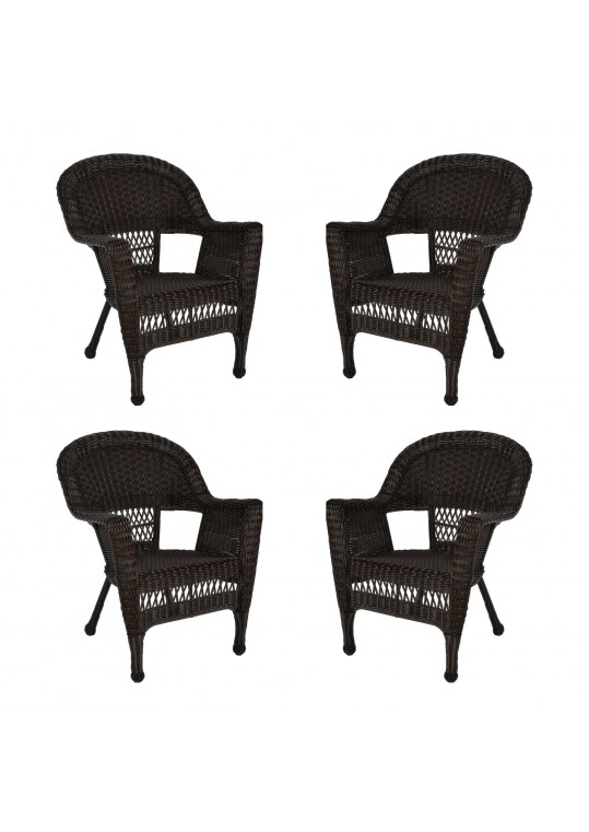 Espresso Wicker Chair Without Cushion - Set of 4