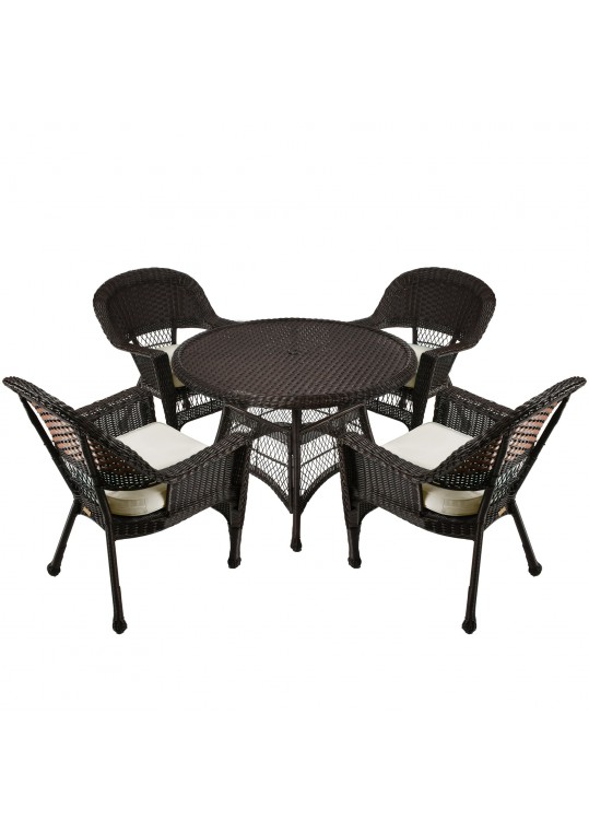 5pc Espresso Wicker Dining Set - Ivory Cushions