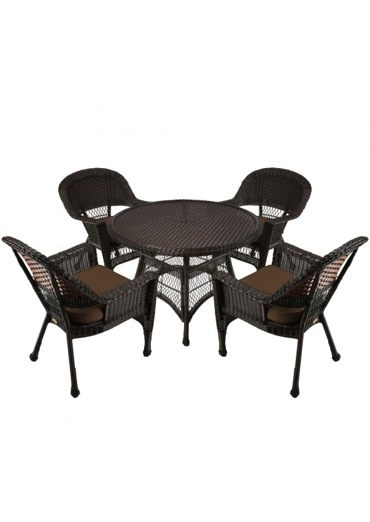 5pc Espresso Wicker Dining Set - Brown Cushions