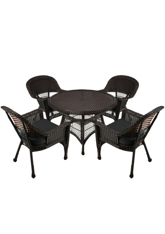 5pc Espresso Wicker Dining Set - Black Cushions