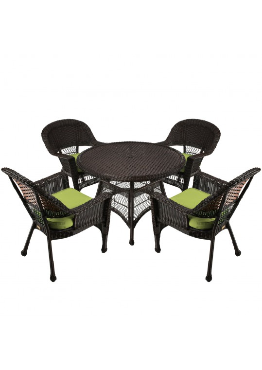 5pc Espresso Wicker Dining Set - Sage Green Cushions