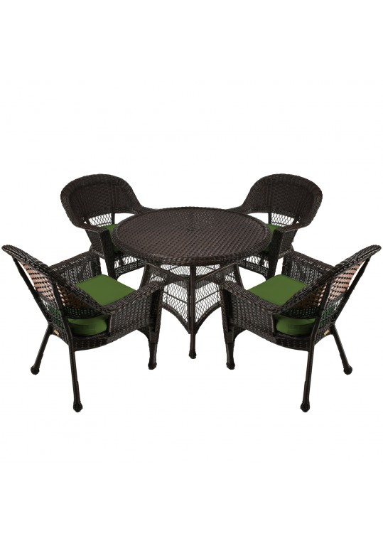 5pc Espresso Wicker Dining Set - Hunter Green Cushions