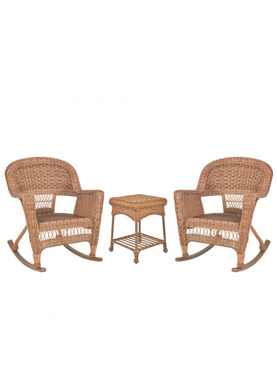3pc Honey Rocker Wicker Chair Set Without Cushion