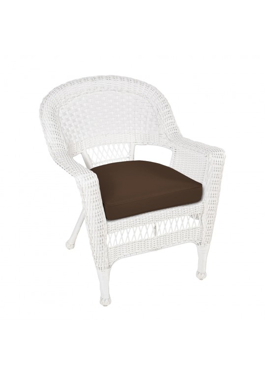 White Wicker Chair With Brown Cushion
