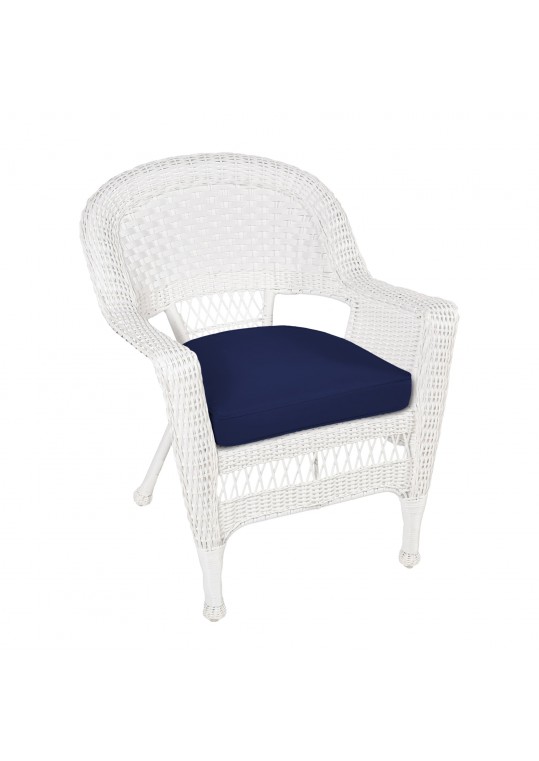 White Wicker Chair With Midnight Blue Cushion