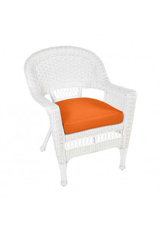 White Wicker Chair With Orange Cushion