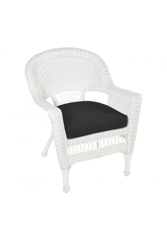 White Wicker Chair With Black Cushion