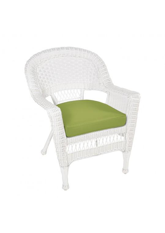 White Wicker Chair With Sage Green Cushion