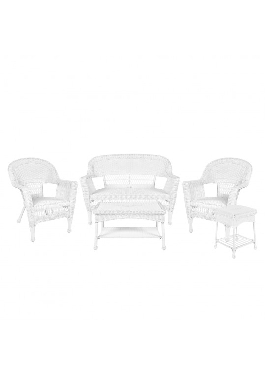 5pc White Wicker Conversation Set Without Cushion