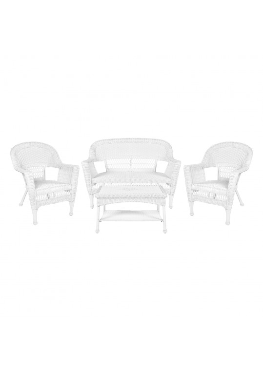 4pc White Wicker Conversation Set Without Cushion
