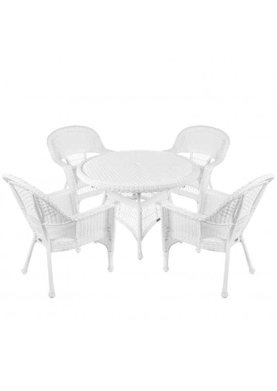5pc White Wicker Dining Set Without Cushion