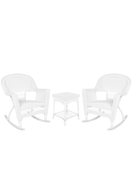 3pc White Rocker Wicker Chair Set Without Cushion