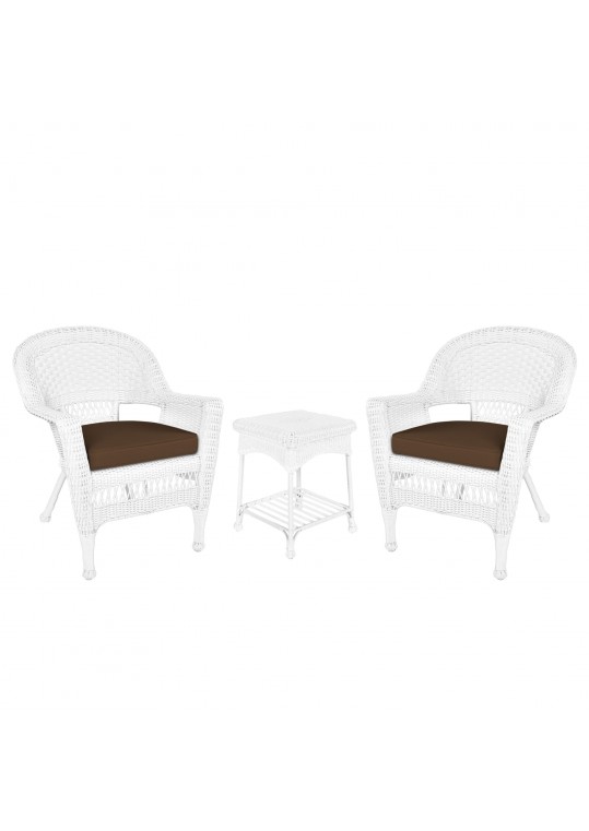 White Wicker Chair And End Table Set With Brown Chair Cushion